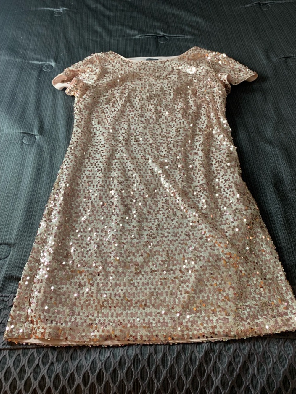 New Vince Camuto Sequin Shift Mini Dress Rose Gold - Picture 5 of 11